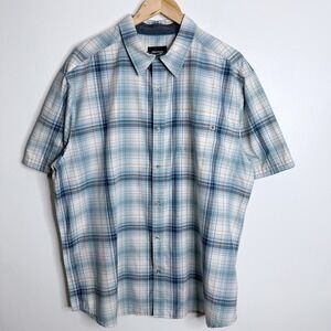 Marmot Men's XXL Short Sleeve Button Up‎ Shirt Blue White Plaid